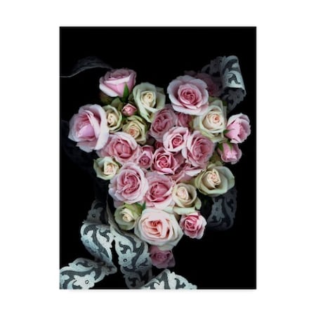 Susan S. Barmon 'Pink And White Roses With Lace' Canvas Art,24x32